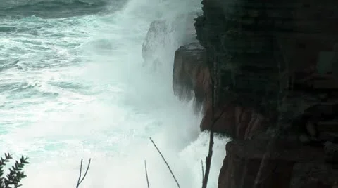 Rough sea at devils kitchen in tasmania near eaglehawk neck durin a stormy day Stock Footage 12420582