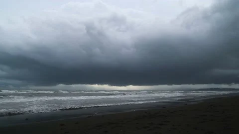 Rough sea during a storm at the beach in Enoshima, Kanagawa Prefecture, Japan Stock Footage 131578322