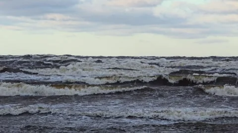 Rough Sea Shore With Cloudy Coast Stock Footage 336767472