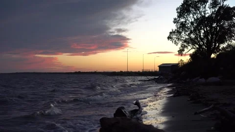 Rough Sea at Sunset in Goro, October Stock Footage 296490026