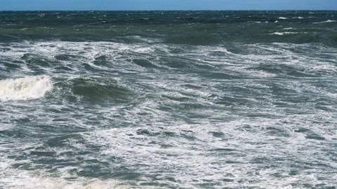 Rough sea with turbulent waves under cloudy sky shifting in continuous motion Stock Footage 339577013