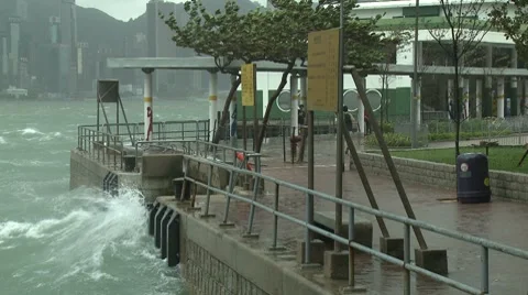 Rough Seas During Tropical Storm In Hong Kong Stock Footage