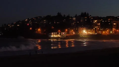Rough seas at night Coogee beach in Sydney slow motion 4K Video stock 271318633