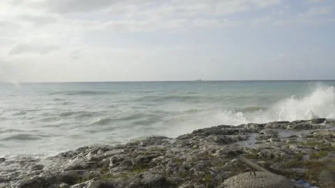 Rough Seas, Waves Breaking On Rocks - Wave Splashing Rocks Coast Sea Spray Foam Stock Footage 139407437