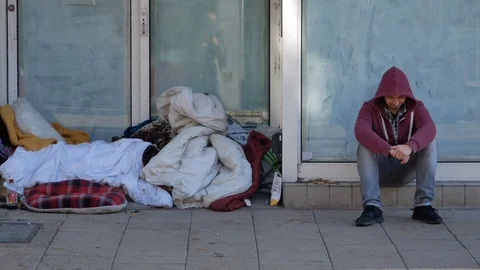 Rough sleeping young man depressed Video stock 97021668