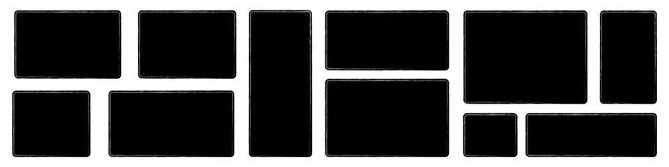 Rough square and rectangle shapes with brush strokes and torn edges. Hand dra Stock Illustration
