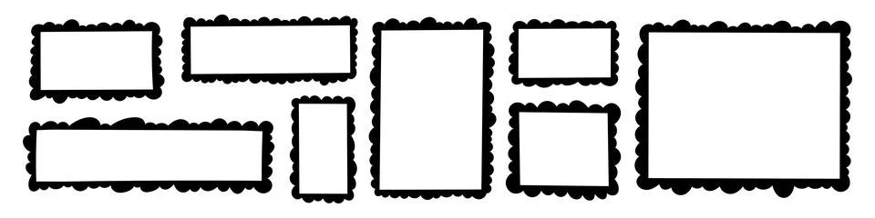 Rough square and rectangle shapes. Hand drawn box edges and paint frame. Flat Stock Illustration