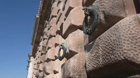 Rough Stone Facade of Charles V Palace in Alhambra with Metal Rings Stock Footage 285271300