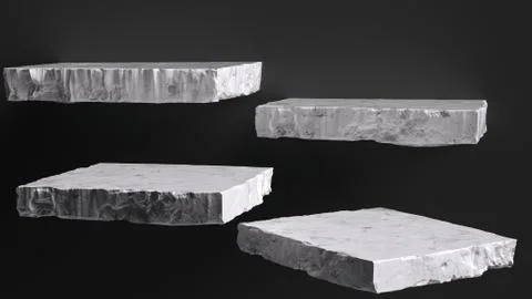 Rough stone slabs isolated on black, marble counter concrete shelves, grunge  Stock Illustration