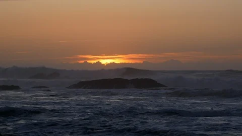 Rough stormy sea with white waves at dusk from beach Stock Footage 103187112