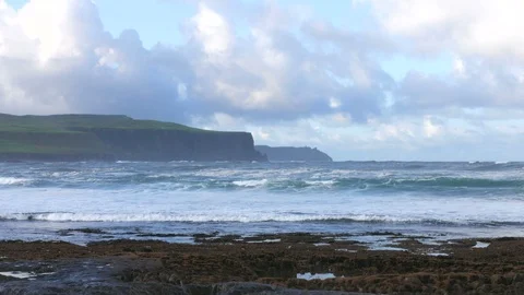 Rough Surf near Cliffs of Moher Ireland Video stock 117421879