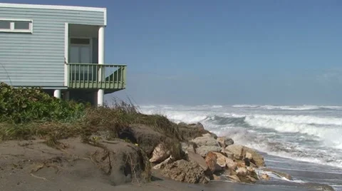 Rough Surf Oceanfront Home Stock Footage 7902083