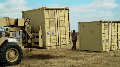 Rough Terrain Container Handler moving small container 2 Stock Footage 112127039