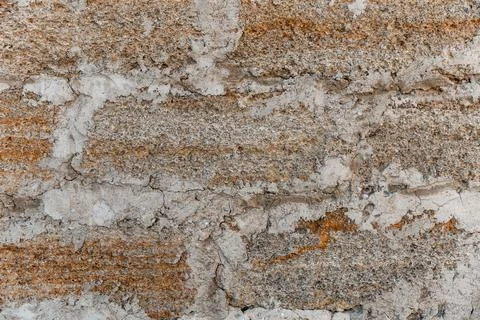 Rough texture of a brick wall made of shells, appearance Stock Photos