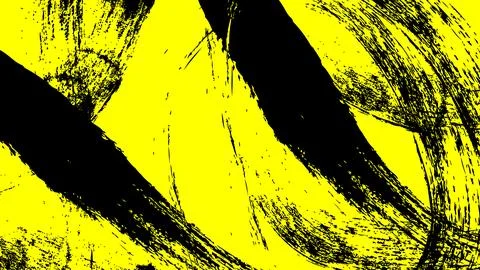 Rough textured black paint brush strokes and scratches on solid bright yellow Stock Illustration