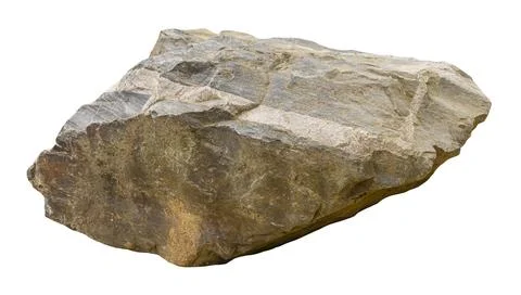 Rough-textured stone displayed against a white background illustrates geolo.. Fotos de archivo