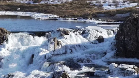 Rough winter mountain river closeup Stock Footage 89806799