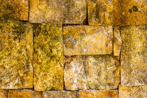 Rough yellow brick wall texture pattern in Coba Mexico. Stock Photos