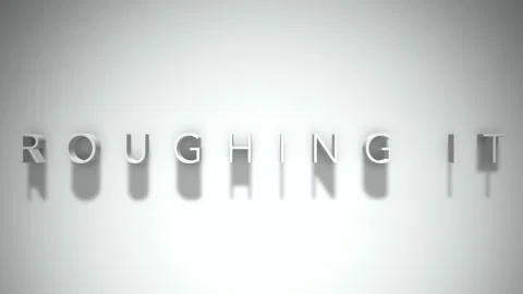 Roughing It 3D title animation with shadows on a white background Stock Footage 296609703