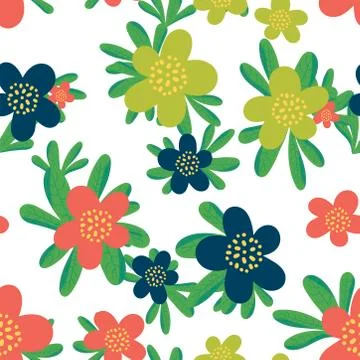 Roughly drawn spring flowers. Abstract seamless pattern on white background.  Stock Illustration
