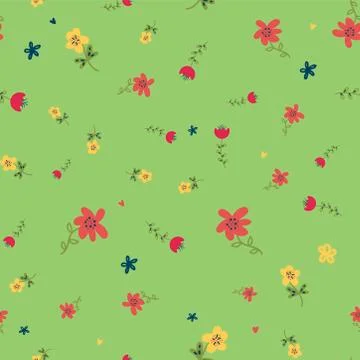 Roughly drawn spring flowers. Abstract seamless pattern. green Universal brig Stock Illustration