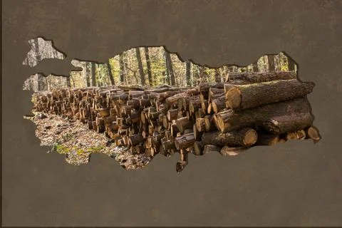 Roughly outlined map of Turkey with load of logs Foto stock
