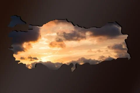 Roughly outlined map of Turkey with sky filling Foto stock
