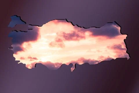 Roughly outlined map of Turkey with sky filling Foto stock
