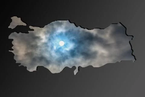 Roughly outlined map of Turkey with sky filling Foto stock