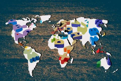 Roughly outlined world map with abc alphabet filling Stock Illustration