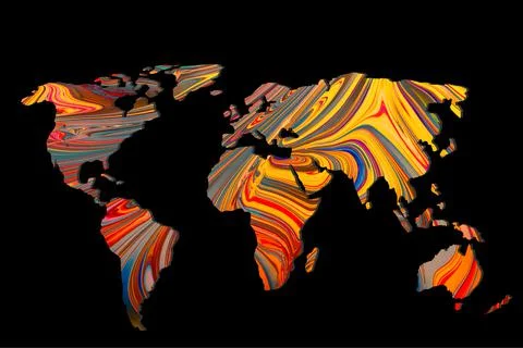 Roughly outlined world map on black background Stock Illustration