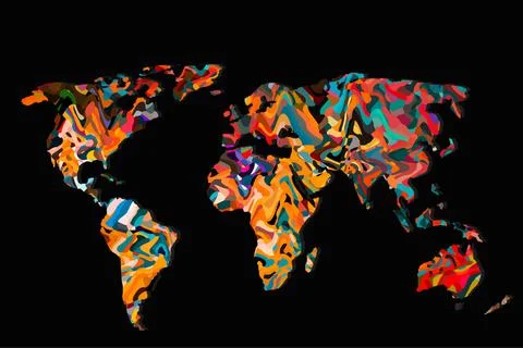 Roughly outlined world map with a colorful background patterns Stock Illustration