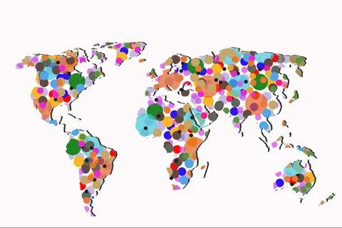 Roughly outlined world map with a colorful background patterns Stock Photos