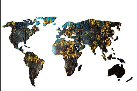 Roughly outlined world map with dry Autumn leaves  filling Stock Illustration