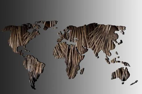 Roughly outlined world map with dry Autumn leaves  filling Illustration