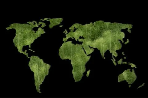 Roughly outlined world map with green plants filling Stock Illustration