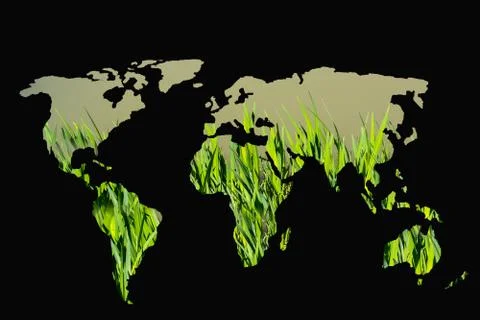Roughly outlined world map with green plants filling Stock Illustration