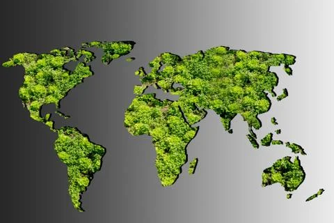 Roughly outlined world map with green plants filling Illustration