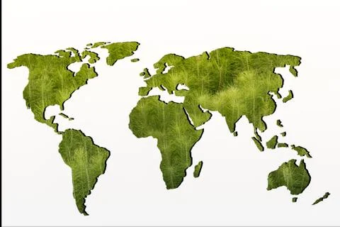 Roughly outlined world map with green plants filling Stock Illustration