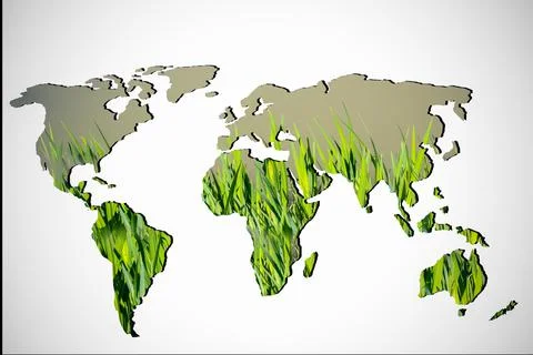 Roughly outlined world map with green plants filling Stock Illustration