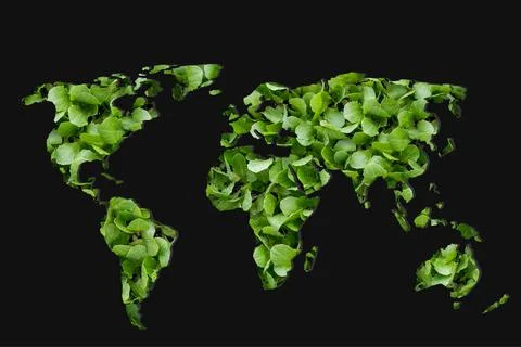Roughly outlined world map with green plants filling Stock Illustration