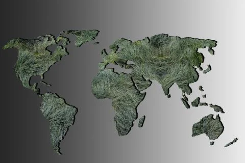 Roughly outlined world map with green plants filling Stock Illustration