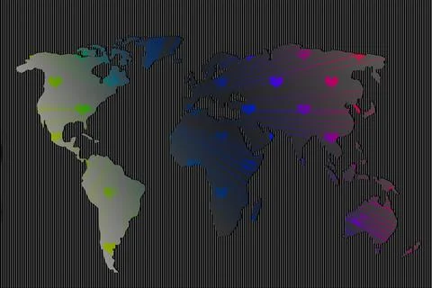 Roughly outlined world map with heart pattern. Poster of world, earth map.  P 스톡 일러스트