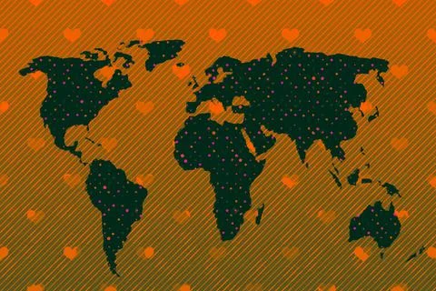 Roughly outlined world map with heart pattern. Poster of world, earth map.  P Foto stock