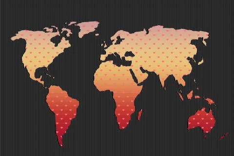 Roughly outlined world map with heart pattern. Poster of world, earth map.  P Foto stock