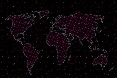 Roughly outlined world map with heart pattern. Poster of world, earth map. .. Stock Photos