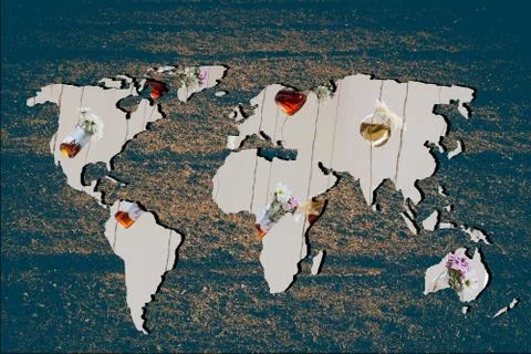 Roughly outlined world map with herbal tea Illustration