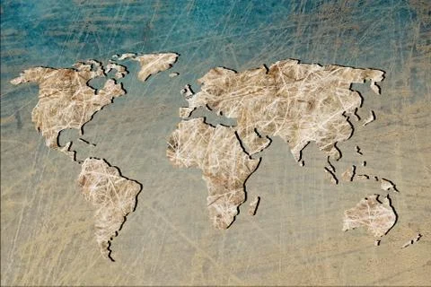 Roughly outlined world map with patterns fillings 스톡 사진