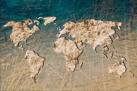 Roughly outlined world map with patterns fillings 스톡 사진