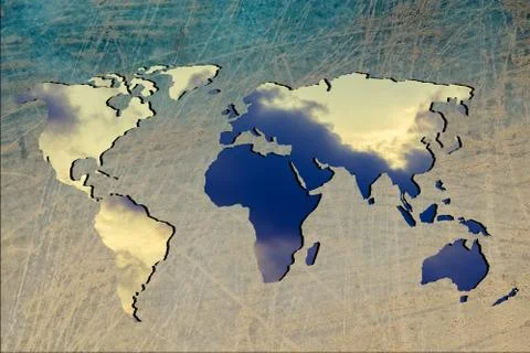 Roughly outlined world map with sky clouds fillings イラスト素材